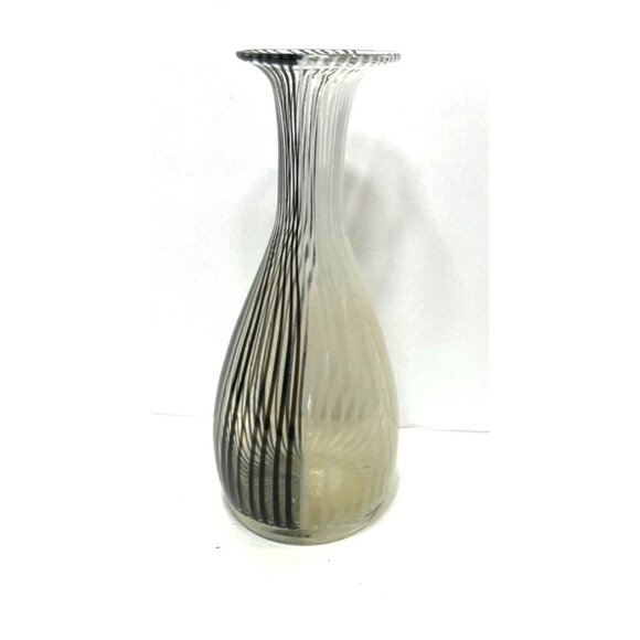 Vintage Dino Martens Style Black White Striped Murano Glass Vase 1960s Art Glass - Picture 5 of 8